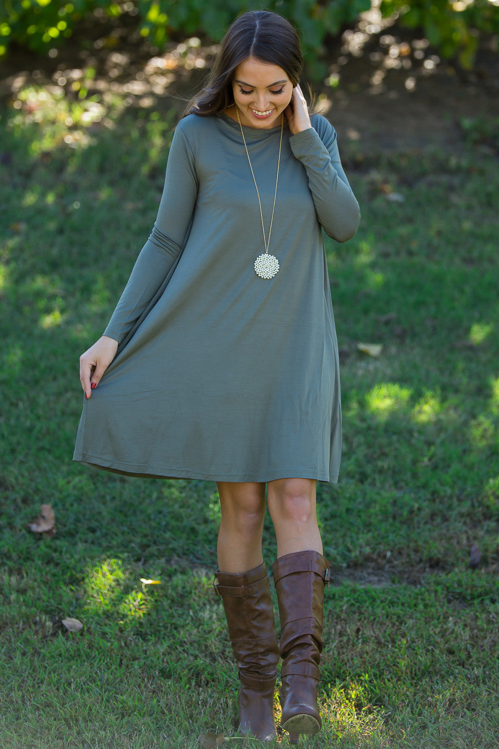 Olive green swing clearance dress