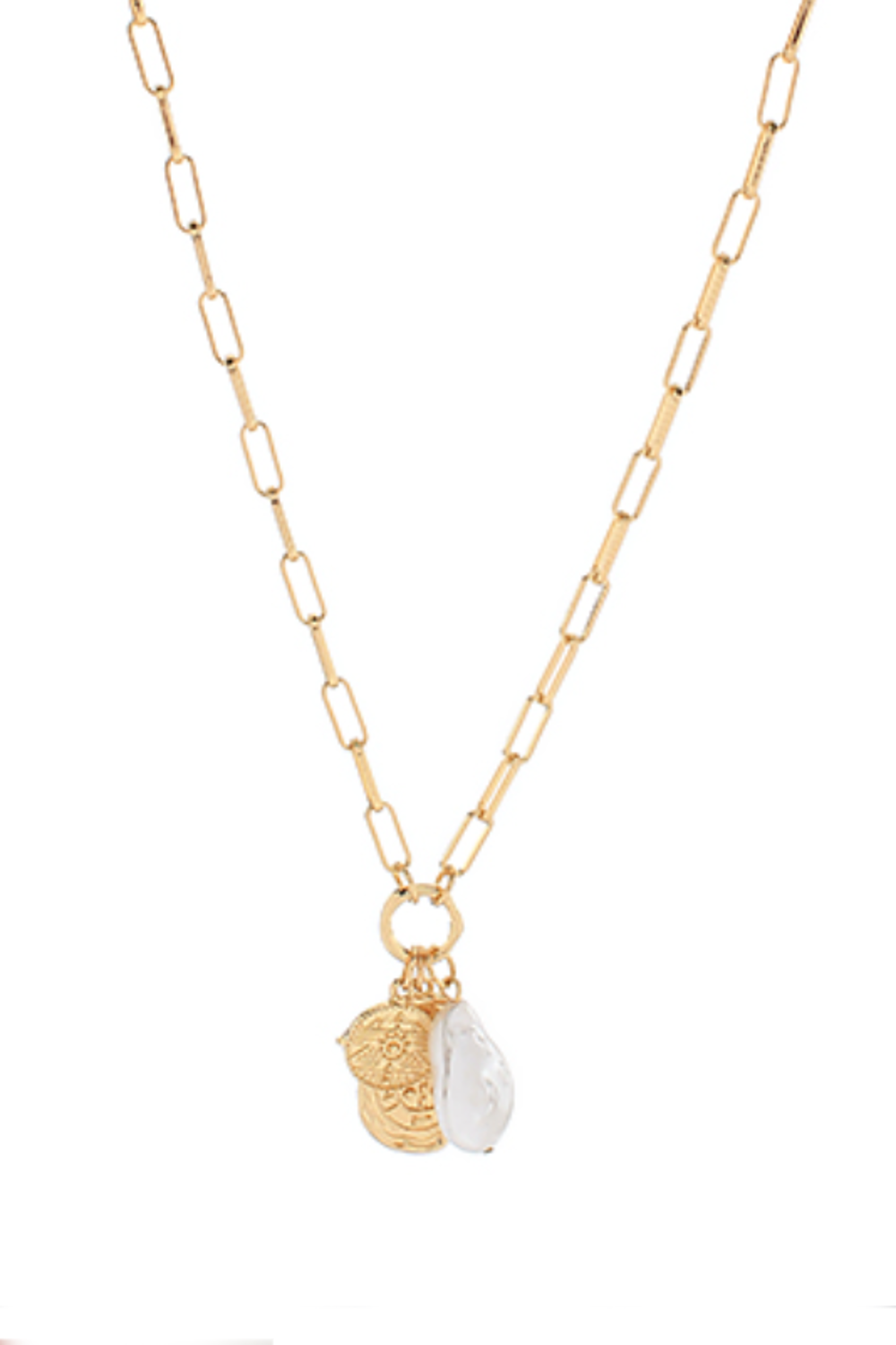 3 Charm Pendant & Clip Chain Necklace-Gold