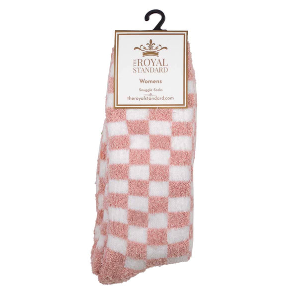 Women's Checkerboard Snuggle Socks-Pink/White