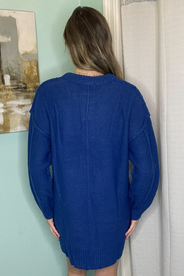 Long Sleeve Sweater Dress-Royal