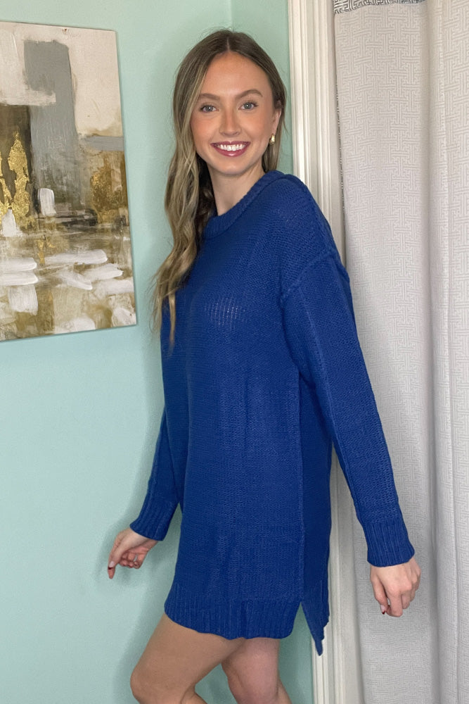 Long Sleeve Sweater Dress-Royal