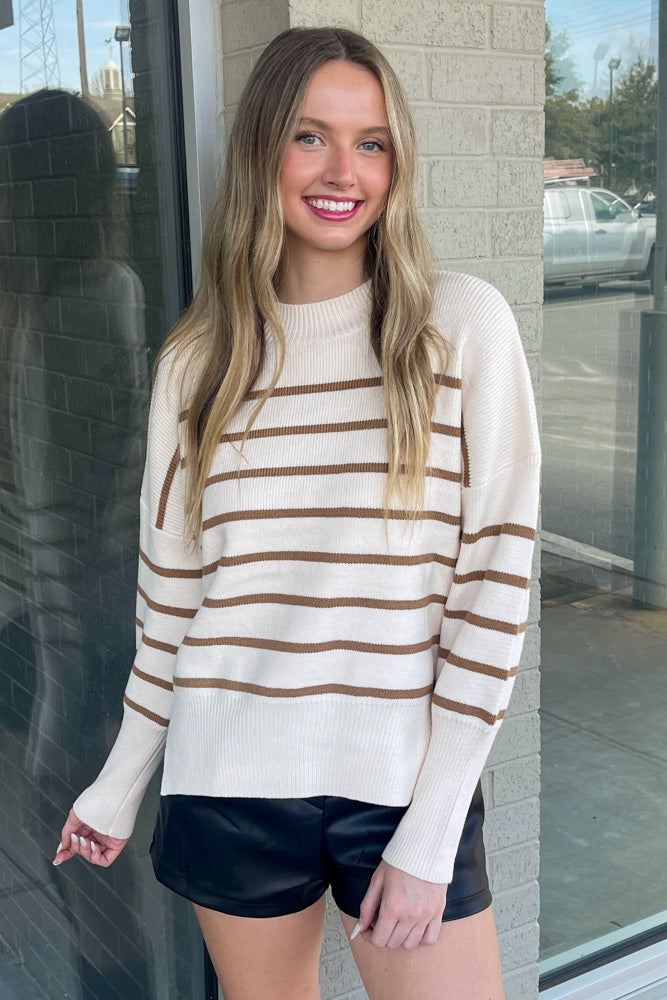 Two Tone Round Neck Short Sleeve Top-Taupe