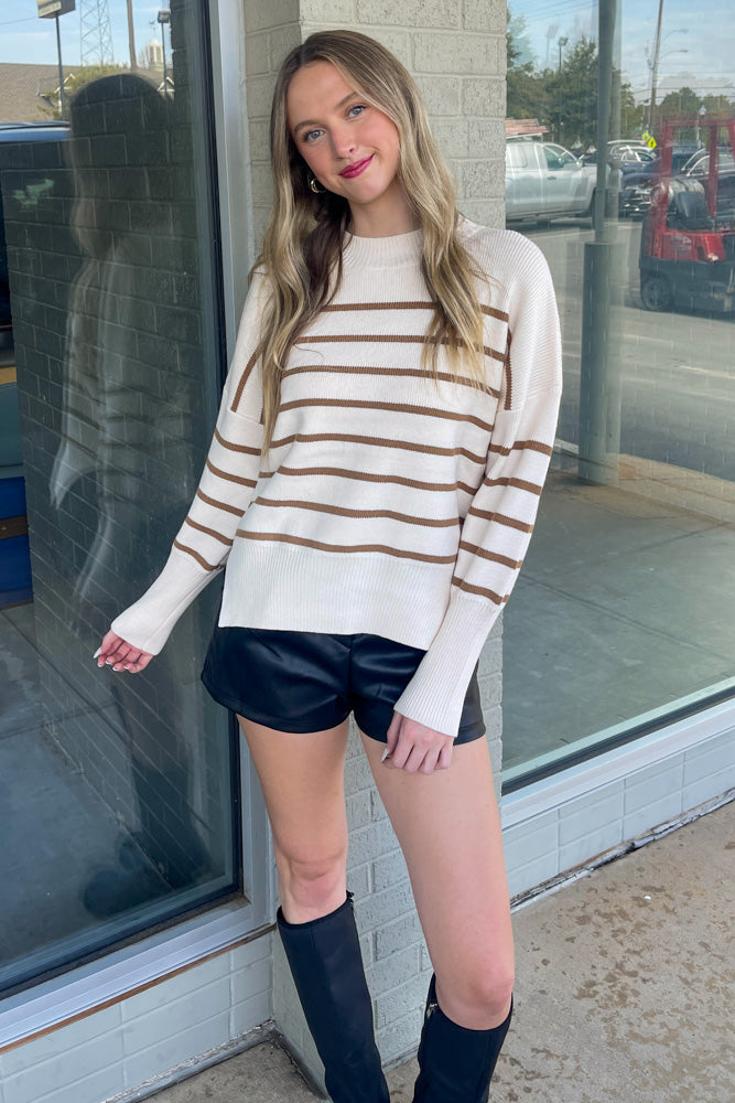 EEsome Cream and Tan Striped Sweater