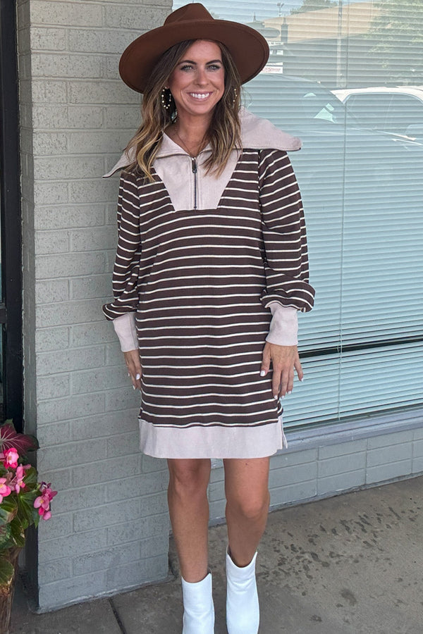 Entro Brown And Cream Sweater Dress