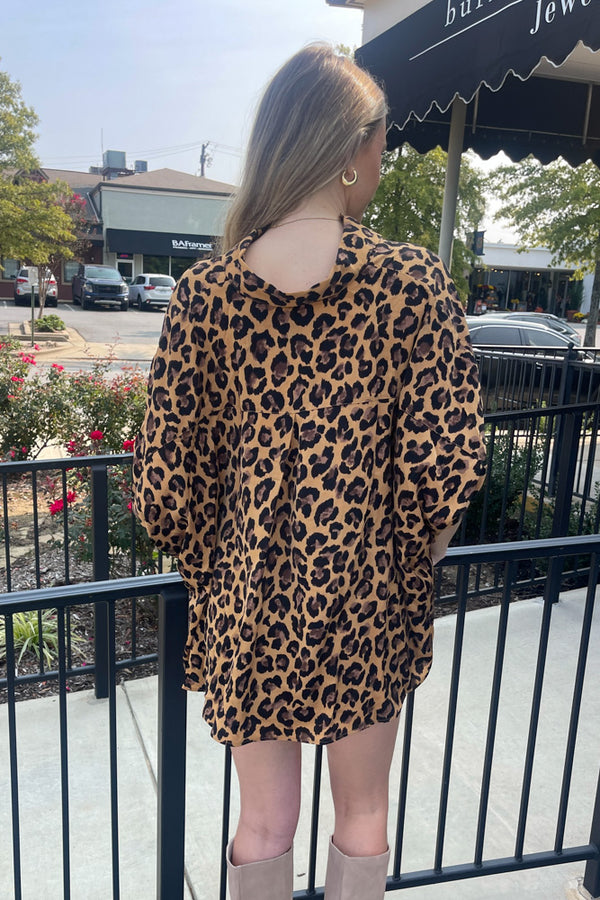 Cheetah Print Batwing Sleeve Top-Brown