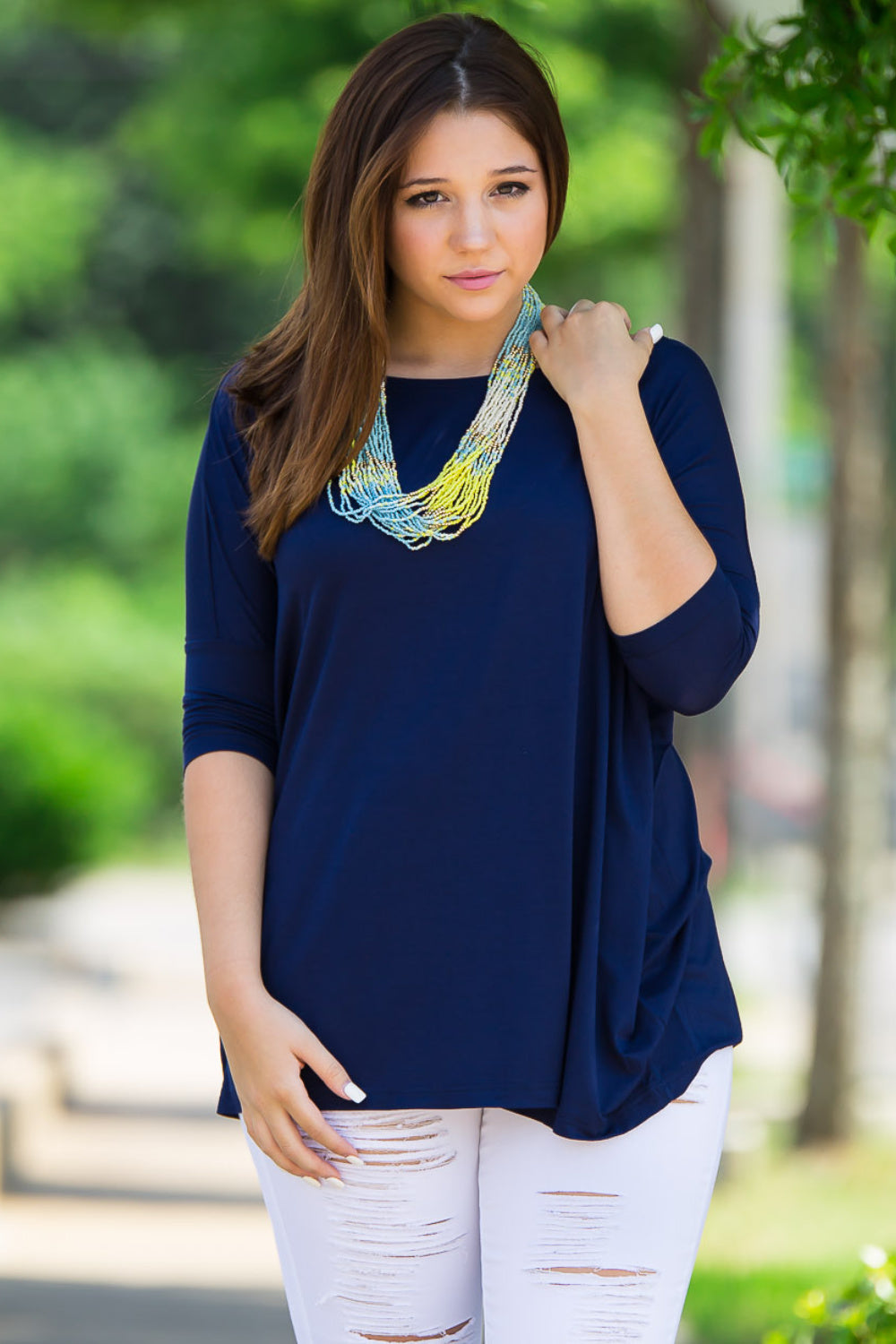 3/4 Sleeve Piko Top - Navy