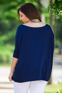 3/4 Sleeve Piko Top - Navy