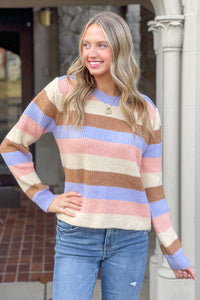 Stripe Color Block Pullover Sweater-Lavendar