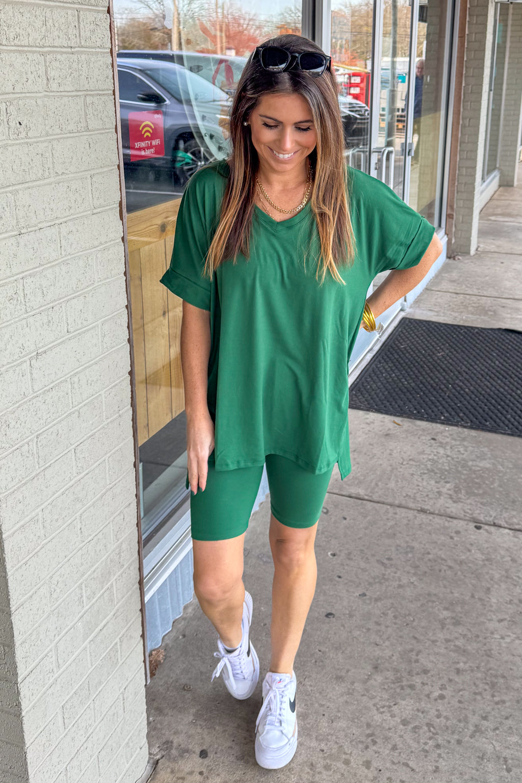 Green biker short set clearance