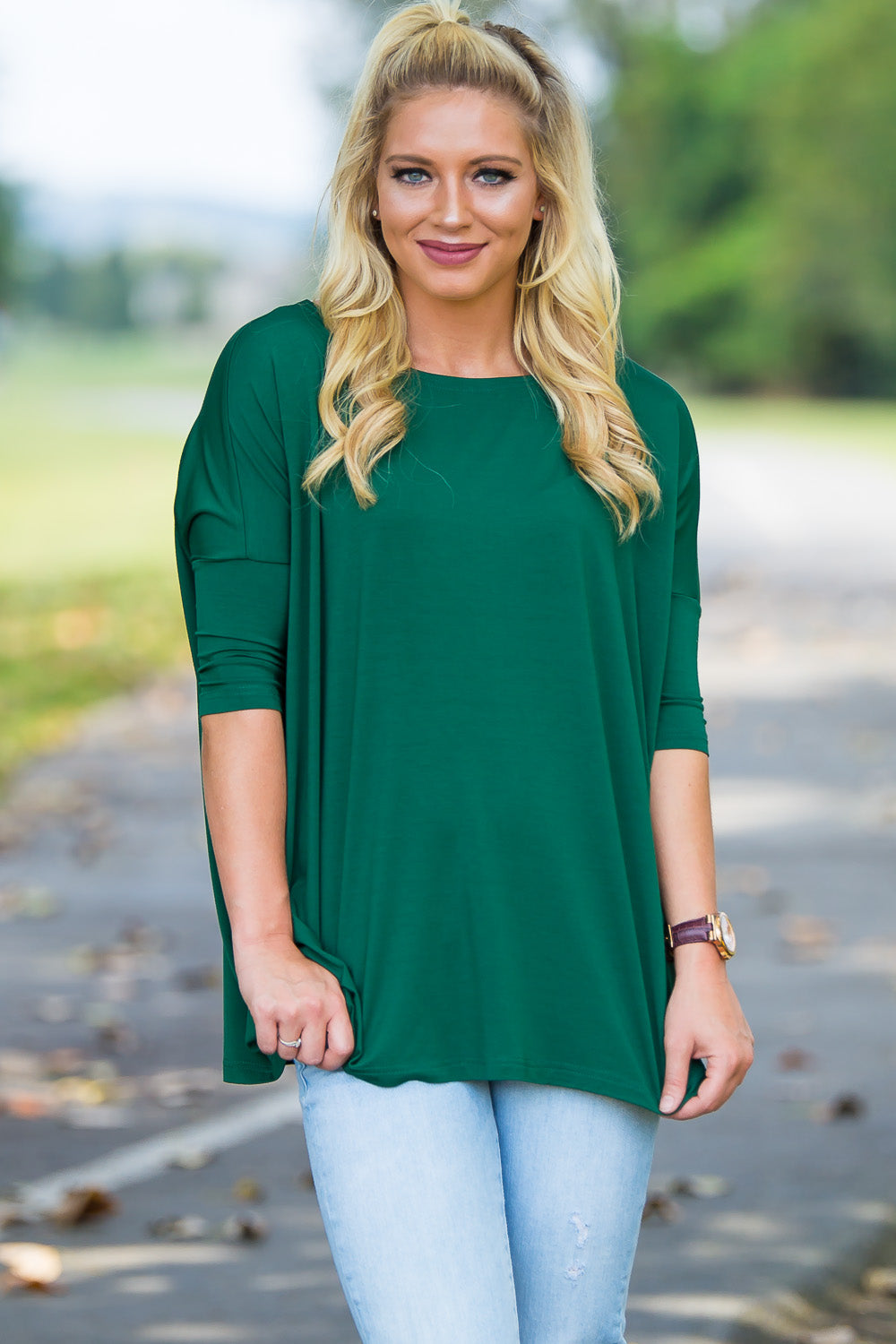 3/4 Sleeve Piko Top - Forest Green - Piko Clothing