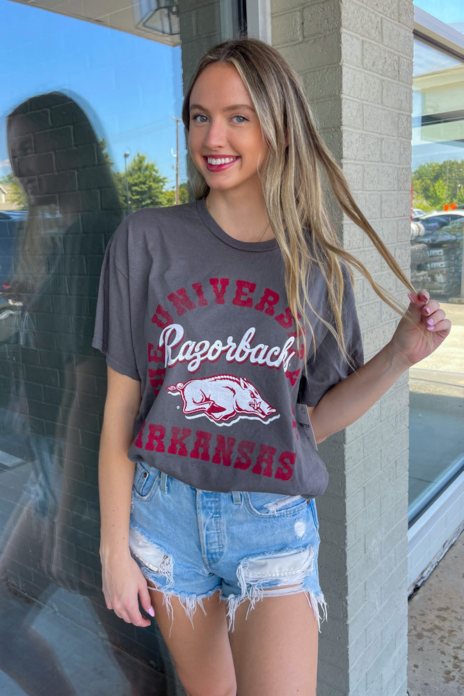 SALE-LivyLu-Arkansas Razorbacks Draft Thrifted Tee-Charcoal