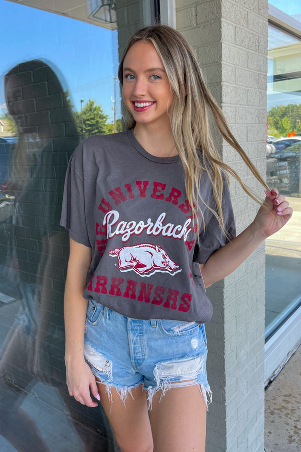 SALE-LivyLu-Arkansas Razorbacks Draft Thrifted Tee-Charcoal