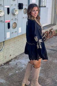 Embroidered Collar Shirt And Shorts Set-Black