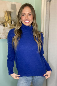 Long Sleeve Turtle Neck Sweater-Cobalt Blue