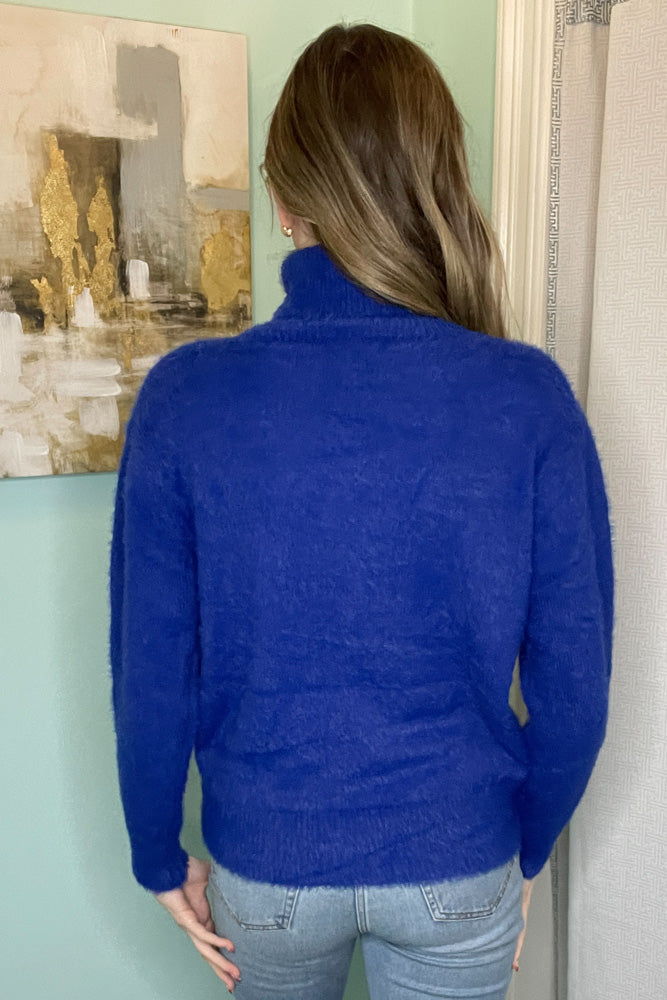 Long Sleeve Turtle Neck Sweater-Cobalt Blue