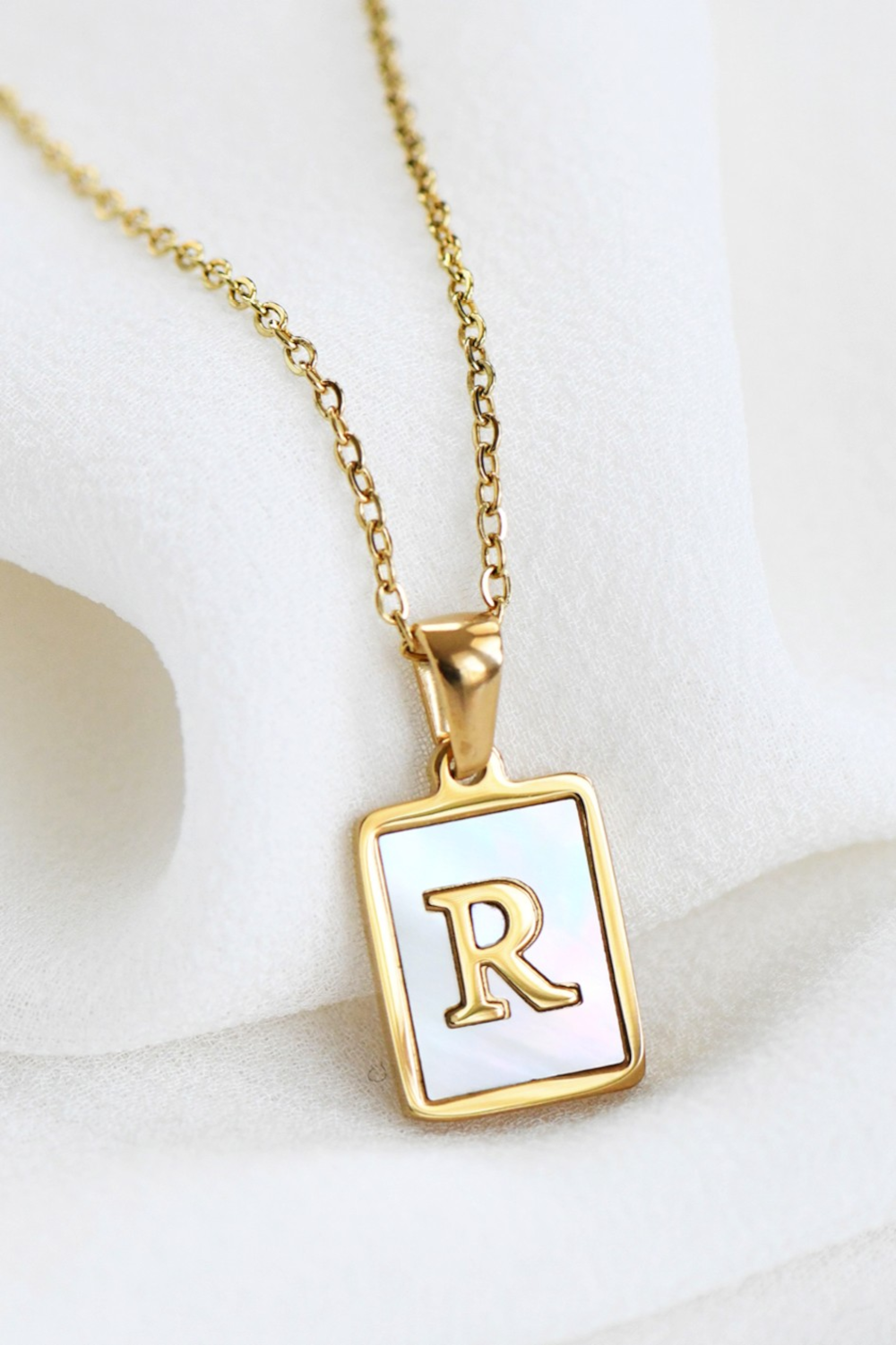 18K Gold Stainless Steel Initial Tag Necklace