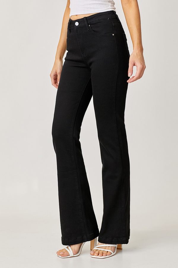 Risen-Mid Rise Flare Jeans-Black