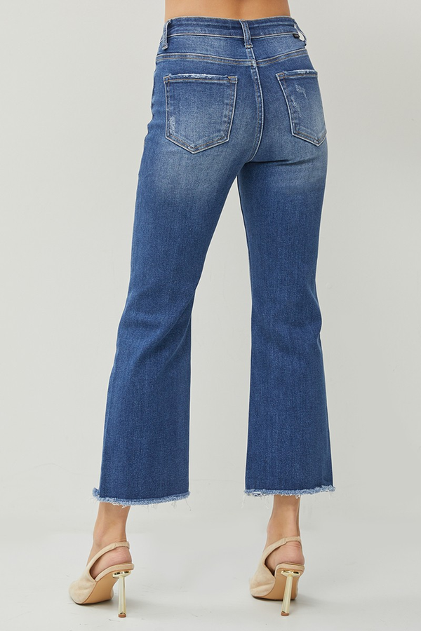 Risen High Rise-Crop Straight Jeans-Dark