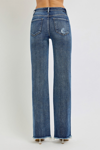 Risen-High Rise Long Straight Jeans-Dark