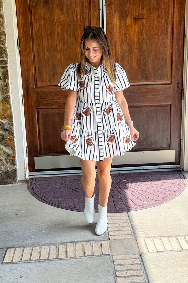 Gameday Striped Dress With Sequined Footballs