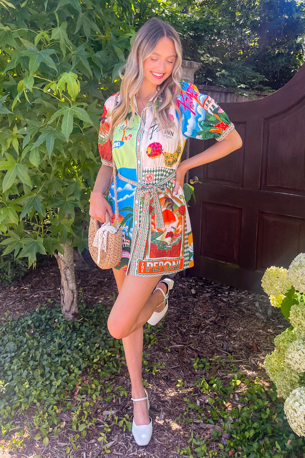 Sundayup Tropical Print button down dress