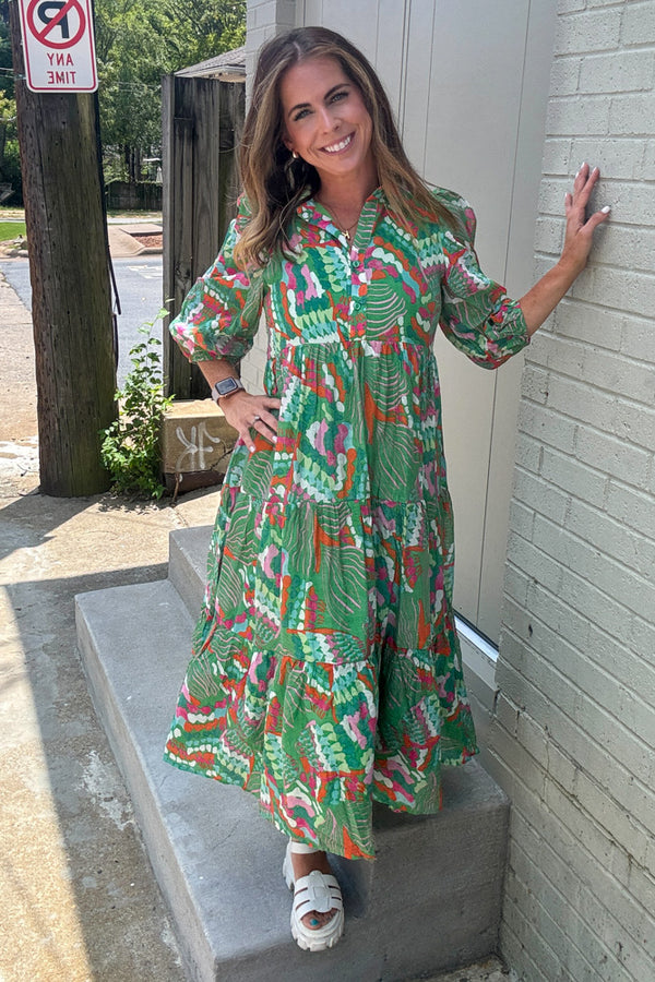 Green Gardens Dress-Green/Multi