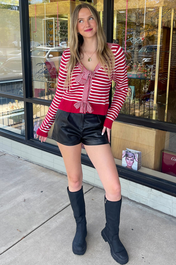 TCEC Red and White Striped Bow Sweater