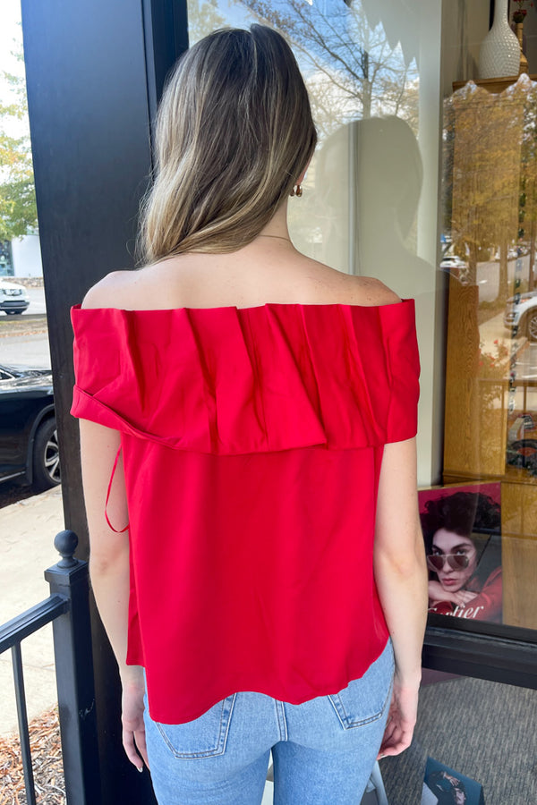 TCEC-Off The Shoulder Bow Top-Red