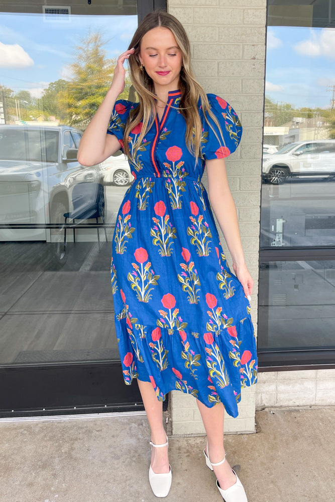 SALE-THML-Contrast Trim Floral Maxi Dress-Blue – Simply Dixie Boutique