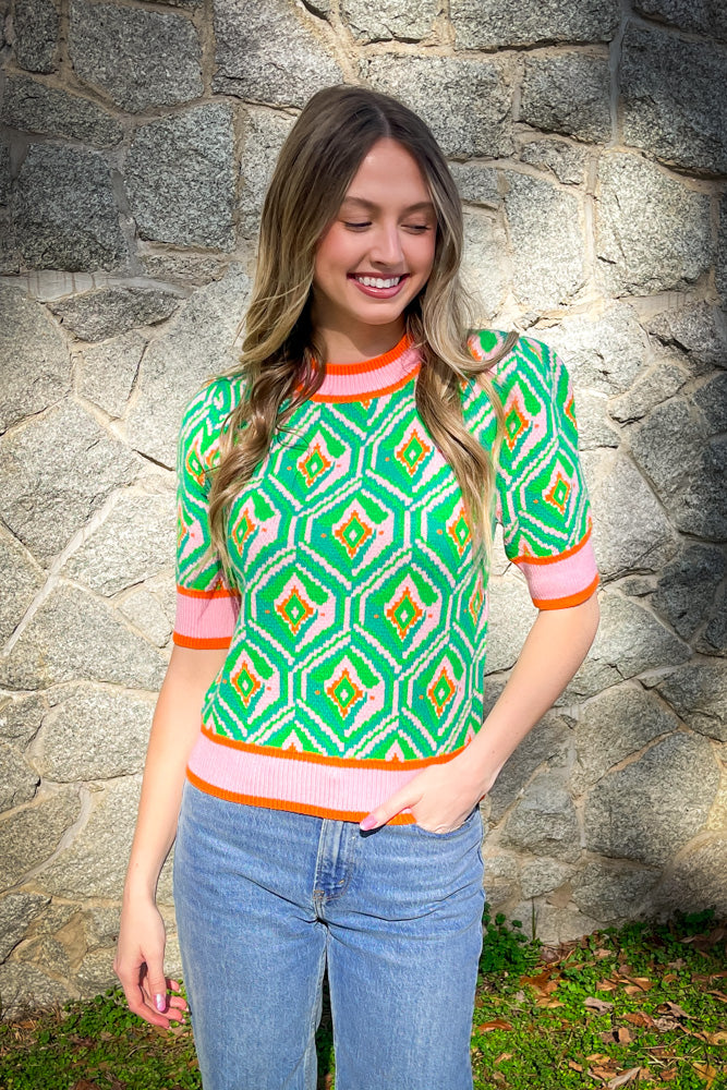 THML Geometric Short Sleeve Sweater