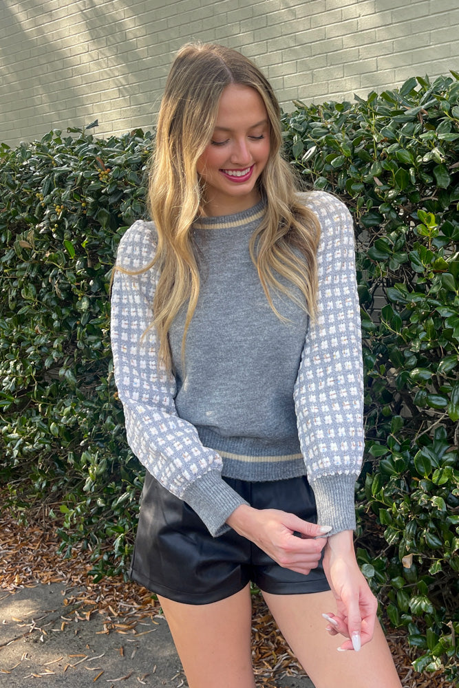 THML Grey Sweater With Tweed Sleeves