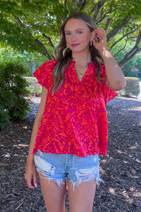 Umgee Orange and Pink Printed Top