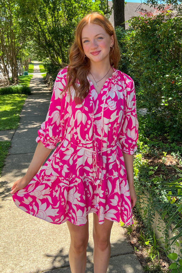 Picnic In The Garden Dress-Hot Pink