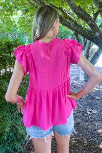 SALE-Totally Convinced Peplum Top-Hot Pink