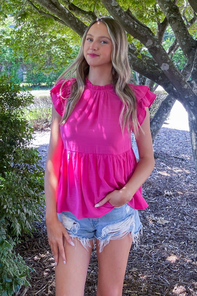 SALE-Totally Convinced Peplum Top-Hot Pink