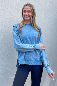 Blue Acid wash Terry Sweatshirt Zenana