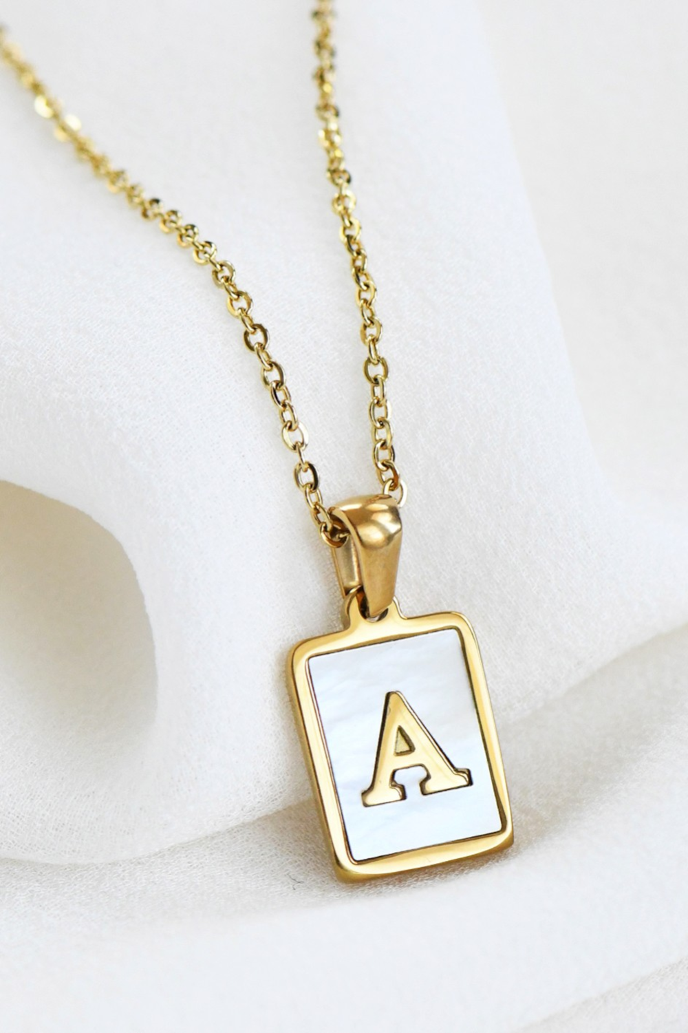 18K Gold Stainless Steel Initial Tag Necklace