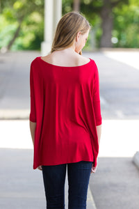 The Perfect Piko 3/4 Sleeve Top-Red