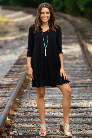 Black v on sale neck swing dress