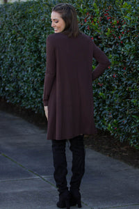 The Perfect Piko Long Sleeve Swing Dress-Dark Brown