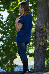 The Perfect Piko Rolled Short Sleeve Top-Navy