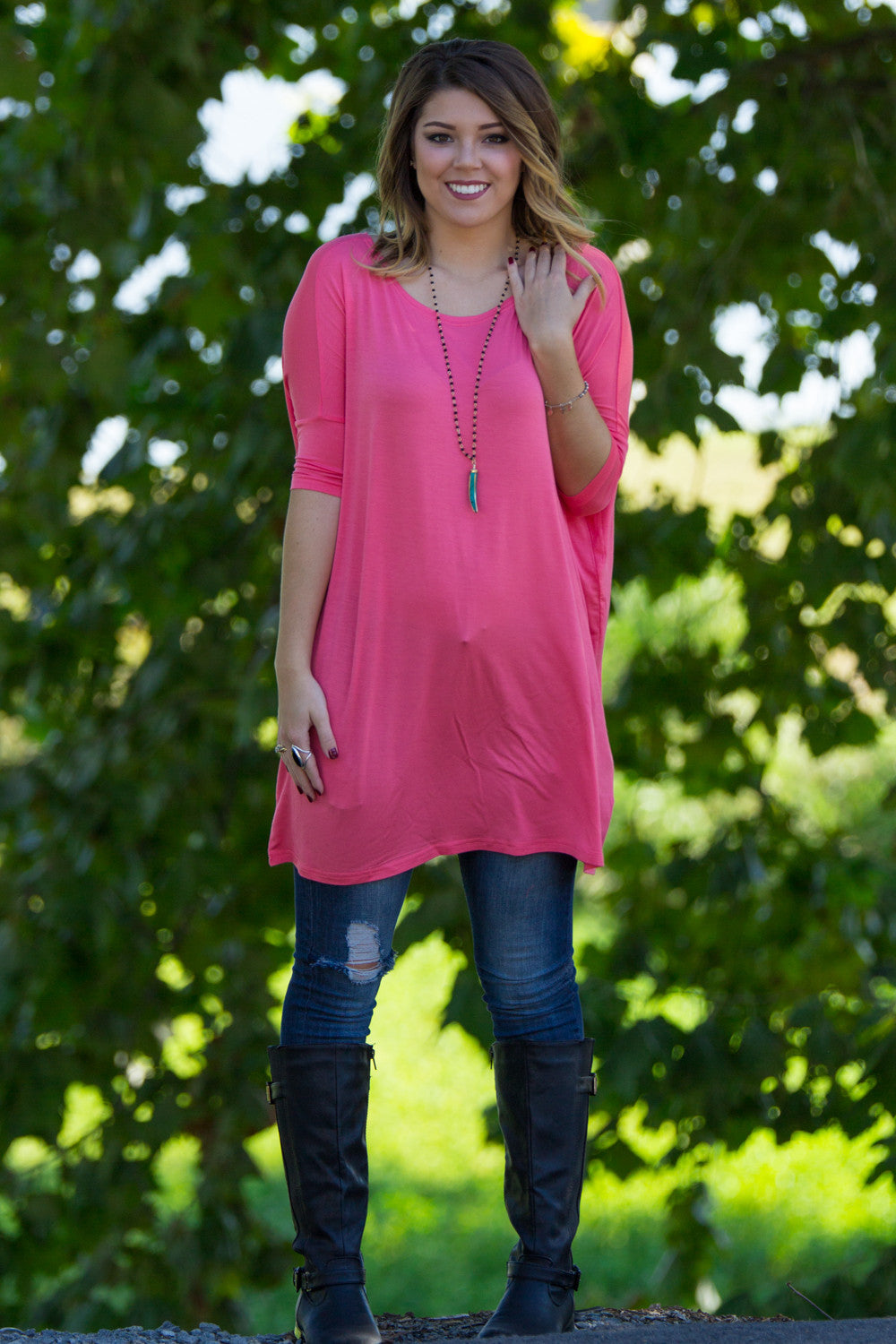 The Perfect Piko Half Sleeve Tunic-Coral – Simply Dixie Boutique