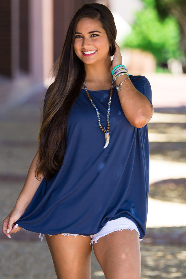 The Perfect Piko Short Sleeve Top-Navy