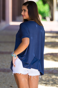 The Perfect Piko Short Sleeve Top-Navy