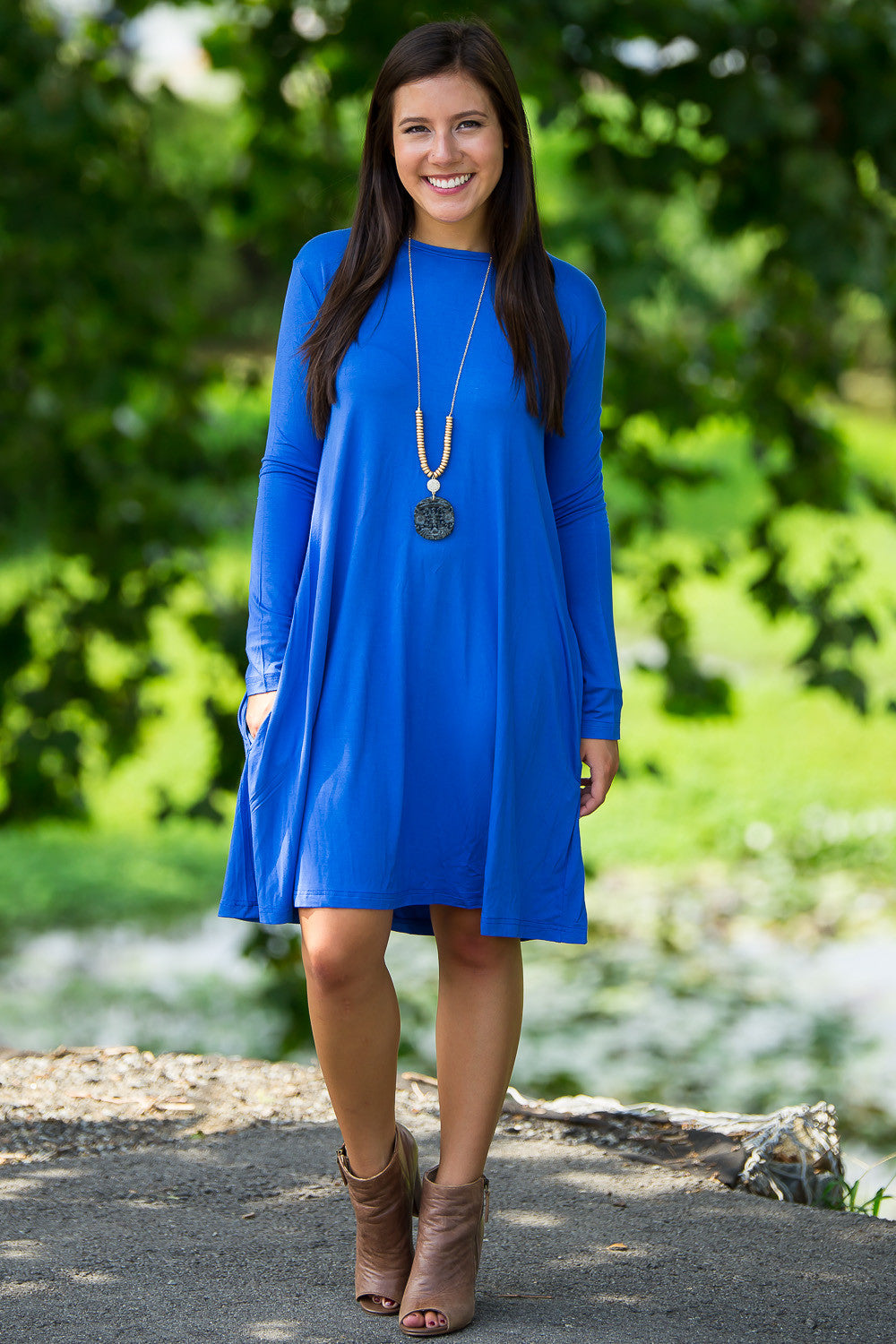 The Perfect Piko Long Sleeve Swing Dress-Royal – Simply Dixie Boutique