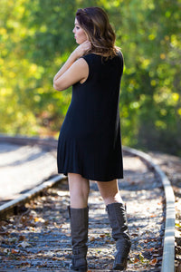 SALE-The Perfect Piko Sleeveless Swing Dress-Black