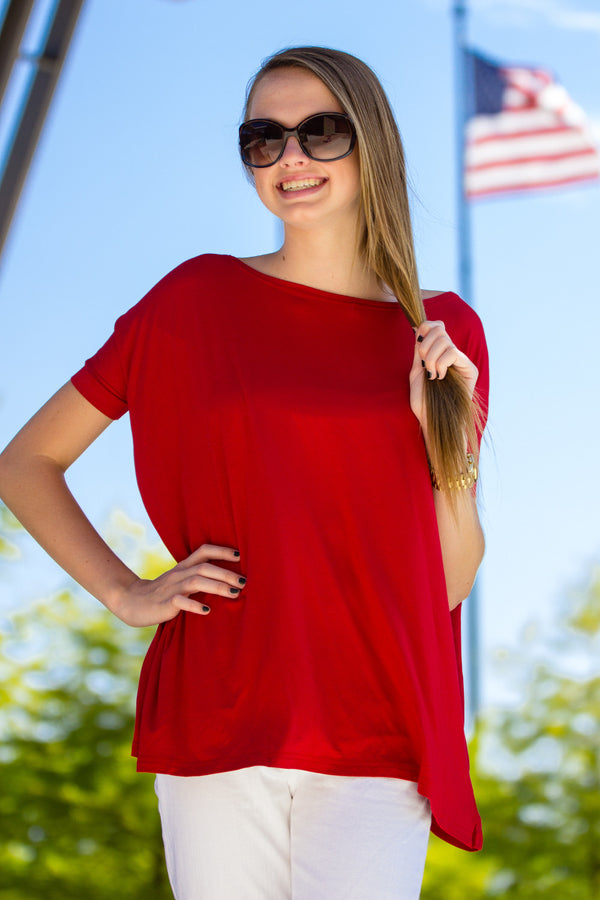 The Perfect Piko Short Sleeve Top-Red - Simply Dixie Boutique
 - 1