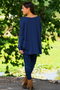 The Perfect Piko V-Neck Top-Navy