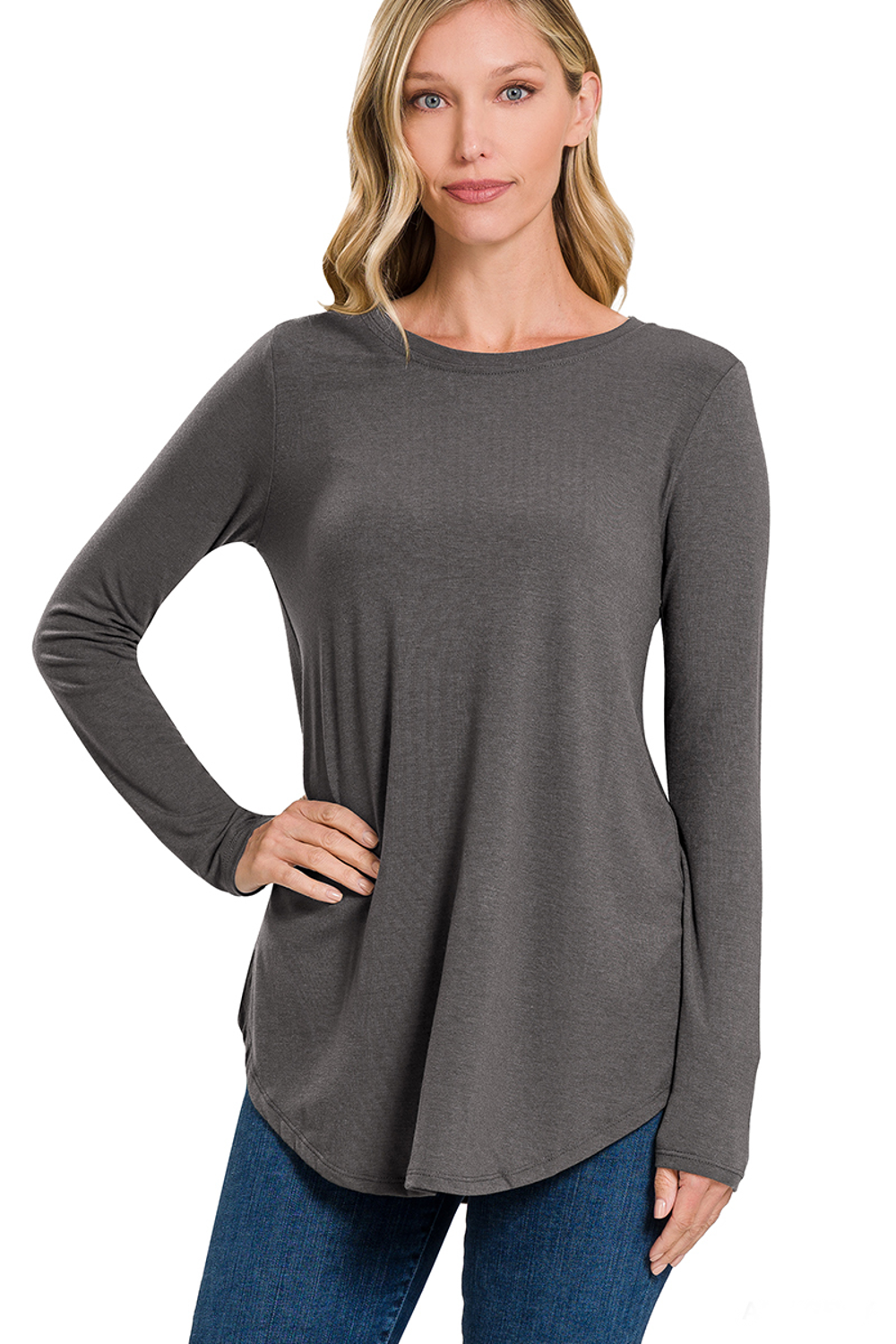 Zenana Full Size Round Neck Long Sleeve Top with Pocket – Blue Hawthorn  Boutique